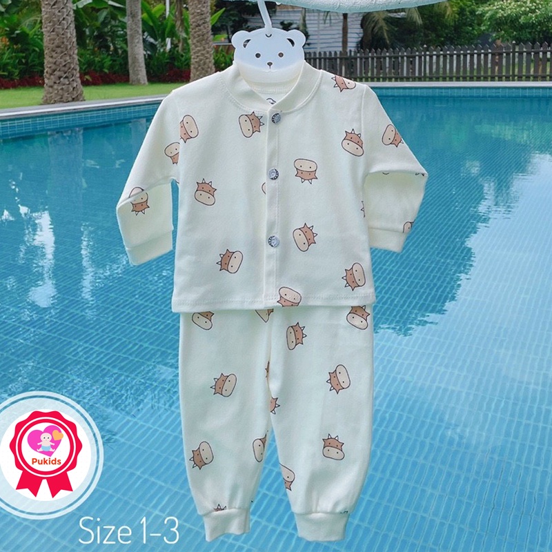 Bộ đồ dài tay thu đông cho bé trai, bé gái sơ sinh cúc giữa vải nỉ cotton cao cấp _ B62