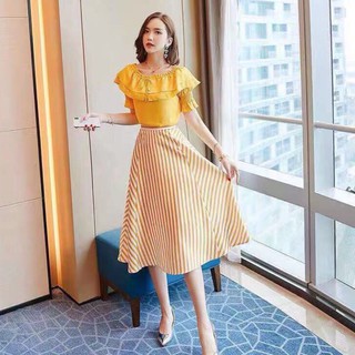 Set Áo Váy Sọc Kẻ Hàn Quốc  - TT2018