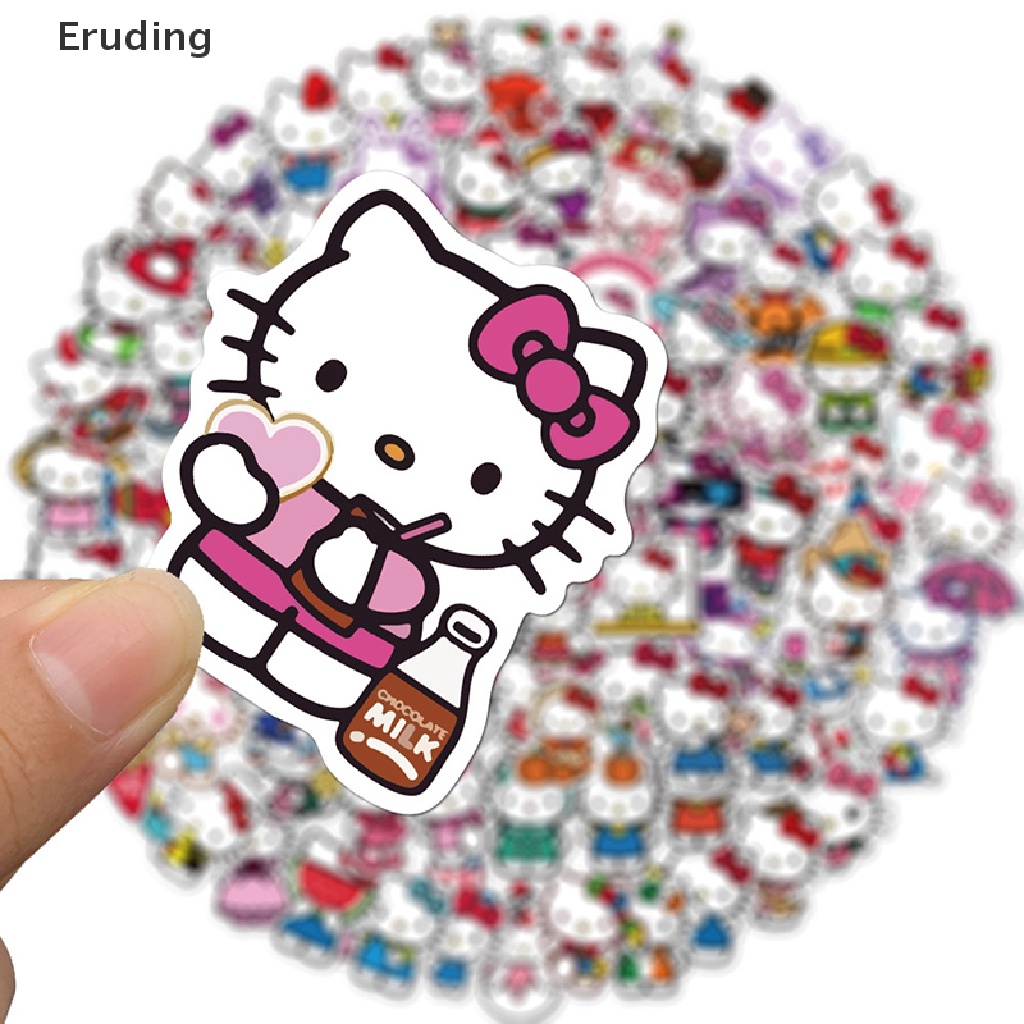 Set 100 Sticker Hello Kitty Bằng PVC Dễ Thương Dán Trang Trí Ván Trượt Laptop