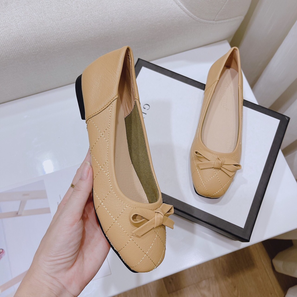 Giày búp bê mũi tròn trần chỉ nổi êm chân
