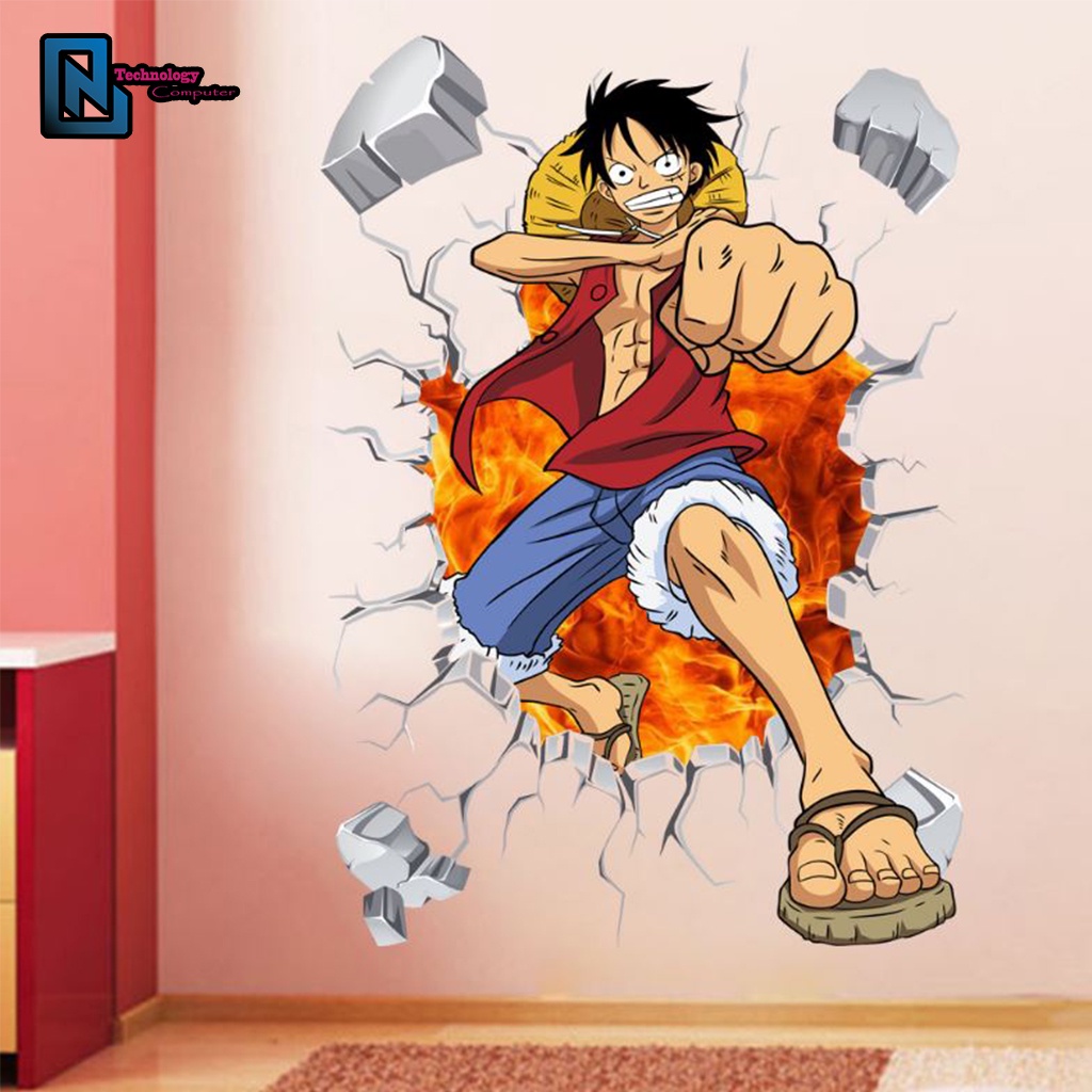 Dán Tường 3d One Piece Luffy Hình Nhân Vật Hoạt Hình