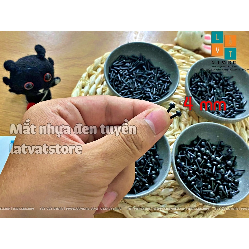 [FREESHIP TỪ 50K] [Hình Thật- Giá Rẻ] Mắt nhựa đen tuyền chân thẳng - Làm Handmade - Mắt Thú - Mắt búp bê