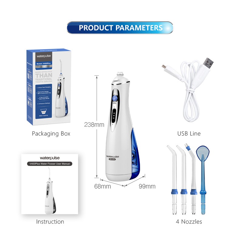 Máy Tăm Nước Waterpulse V400 Plus , Tăm Nước Du Lịch Vệ Sinh Răng Miệng V400Plus Water Flosser