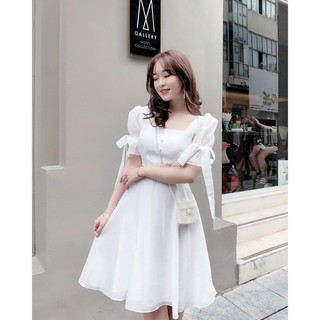 Đầm dạo phố tay bồng thắt nơ siêu xinh nevi - t51