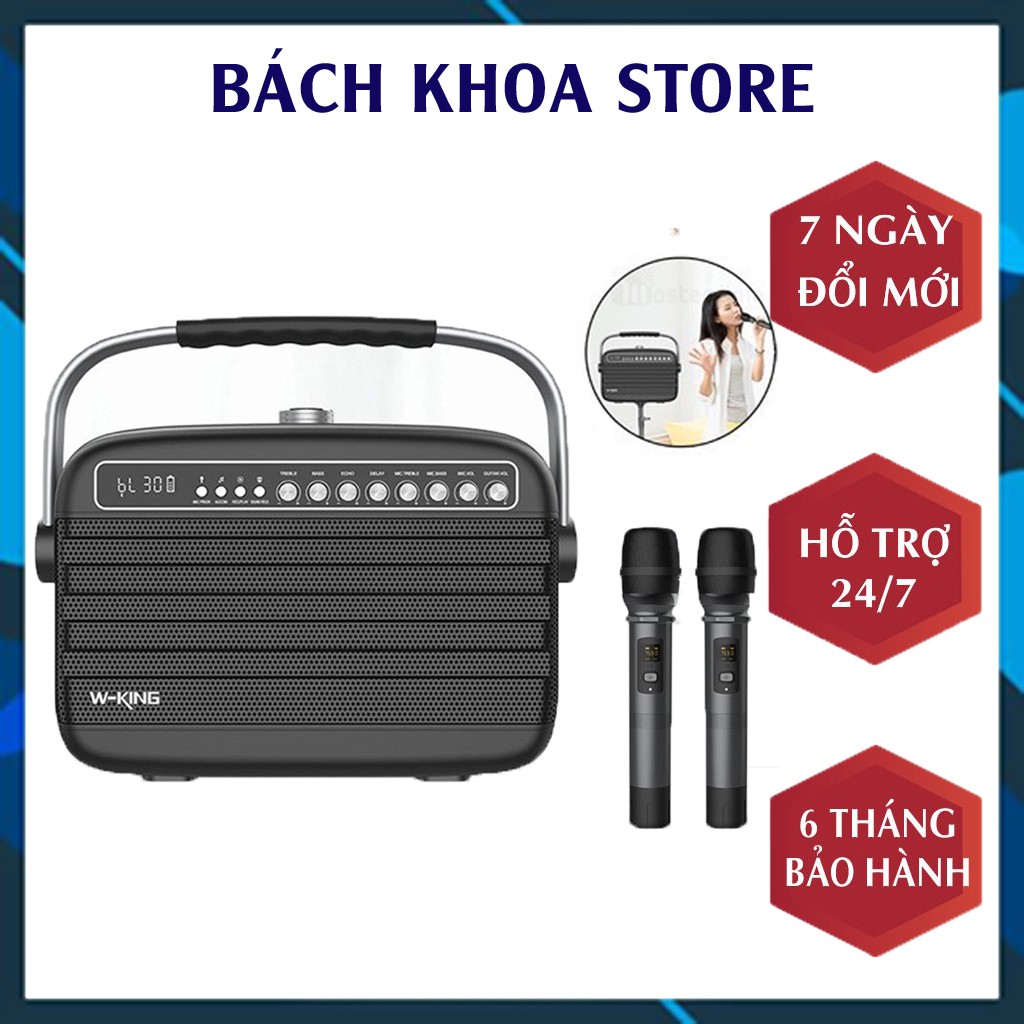 Loa Karaoke Xách Tay Bluetooth W-king K9 Tặng Kèm 2 Micro Không Dây, Công Suất 100W, Bắt Âm Cực Tốt