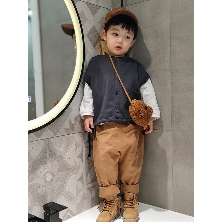 Áo thun trơn dài tay Hàn Quốc phù hợp bé gái bé trai size 80-120