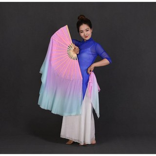 Quạt lụa múa cổ trang TQ (chuẩn size Vũ Công chuyên nghiệp) - LỤA CHUẨN - Không Nilông - Hồng Xanh Ombre
