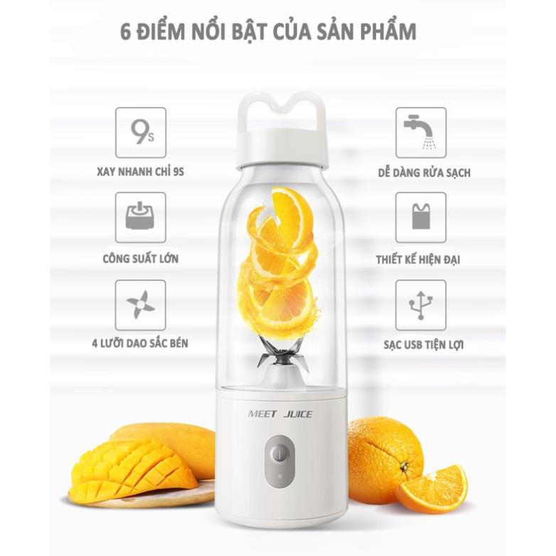 Máy Xay Sinh Tố, Máy Xay Hoa Quả Mini Cầm Tay Meet Juice 500ml Cao Cấp