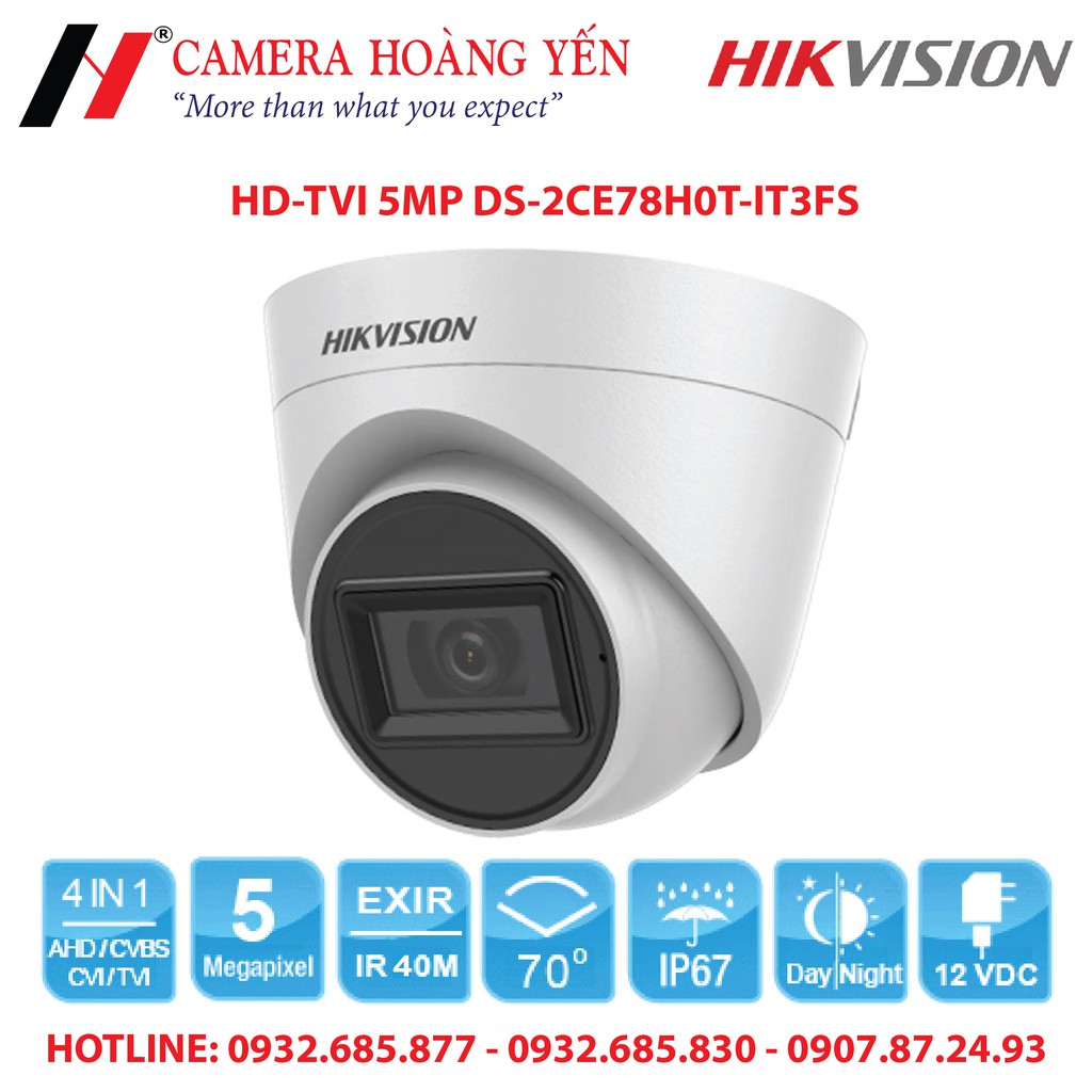 CAMERA HD-TVI HIKVISION 5MP DOME DS-2CE78H0T-IT3FS