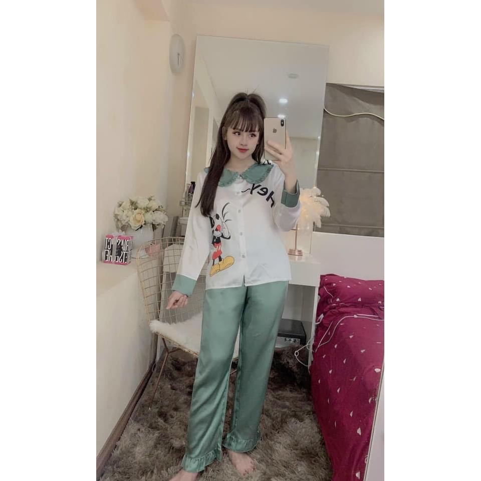 Đồ Bộ Pijama - Bộ Lụa Tay Dài Tiểu Thư Cổ Nơ | BigBuy360 - bigbuy360.vn