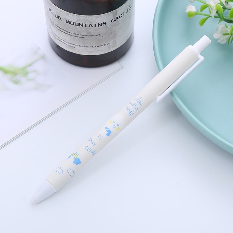 Bút bi bấm màu xanh dương pastel cute 0.5mm, bút bi bấm dễ thương mực đen có ruột thay thế Ếch Ộp Vpp