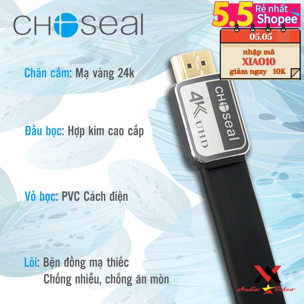 (FREESHIP)dây Cáp HDMI Choseal 2.0/4K Cao Cấp tốc độ cao, Loại Dẹt, 15m, 20m, tivi, máy tính, camera