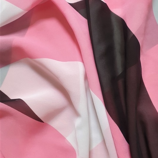 Tặng Vải Lót - Vải Voan Chiffon Co Giãn Nhẹ Chia Theo Ô Hoa Văn Hồng- May Đầm - Áo Dài