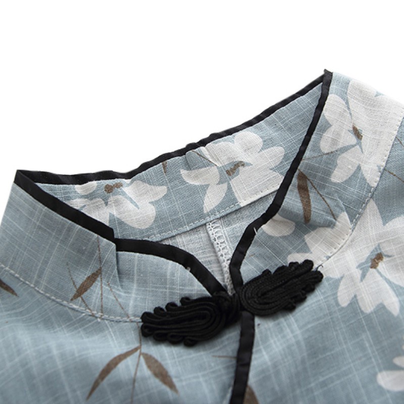 Đầm Sườn Xám Cotton Tay Ngắn In Họa Tiết Hoa Xinh Xắn Cho Bé Gái