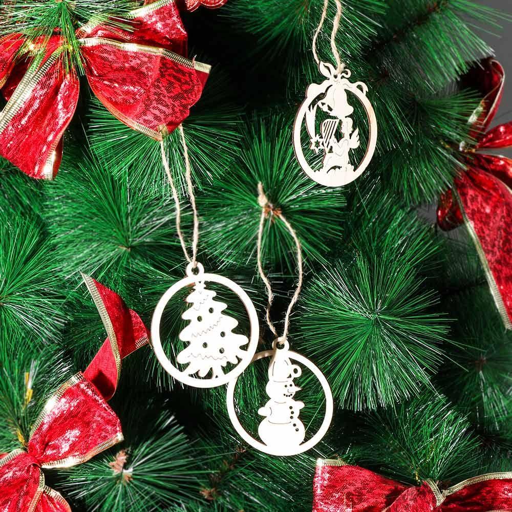 Set 10 Phụ Kiện Treo Trang Trí Cây Thông Noel DIY Bằng Gỗ