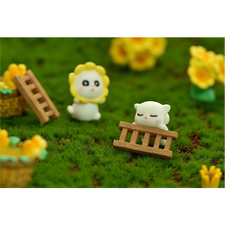 Decor bàn nhà mèo và vườn hoa hướng dương mini và phụ kiện mini trang trí cùng nhà búp bê, Dollhouse DIY