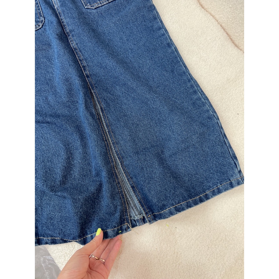 Chân váy bò xanh 2 túi trước,chân váy jean xẻ trước tôn dáng cực chất-mai thỏ store-