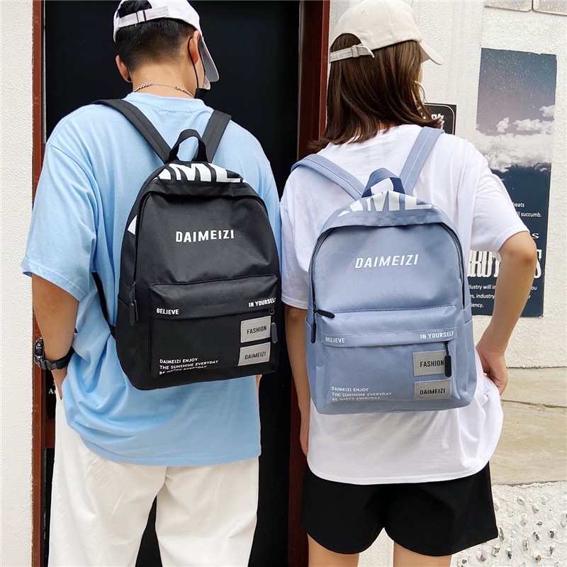 Ba Lô Học Sinh Màu Trơn In Chữ Thời Trang Mới