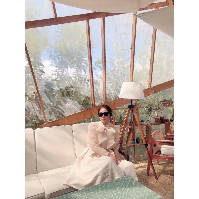 Áo sơmi tơ organza xếp ly cao cấp Ruby