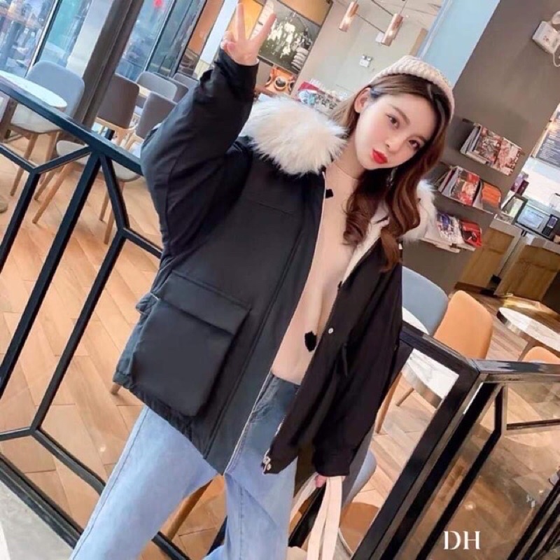 Xả kho áo khoác kaki lót lông mũ lông