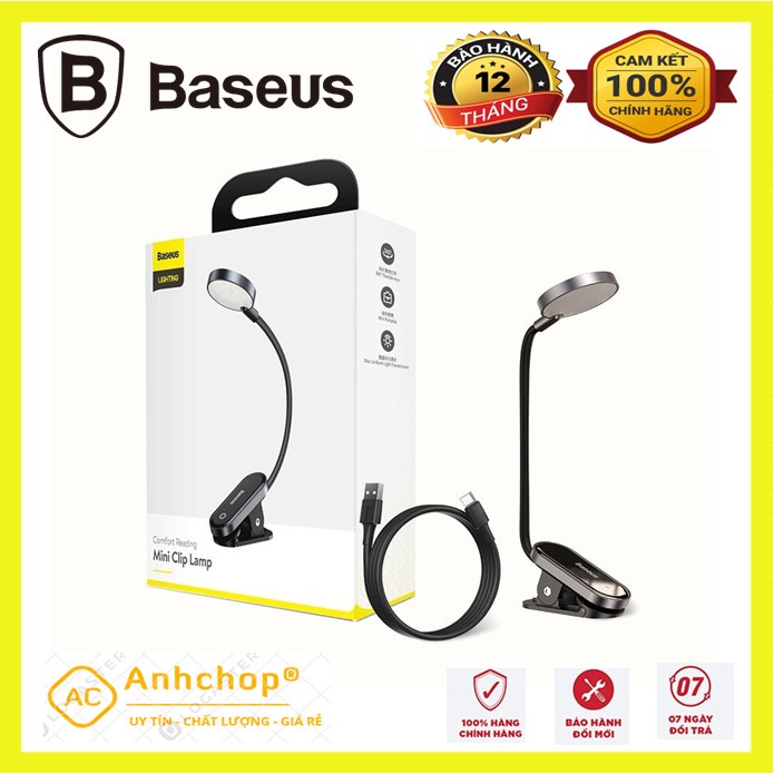 Đèn LED nhỏ Baseus kẹp thành bàn không dây cảm ứng sạc Mini Clip Lamp (Dịu mắt, chân kẹp, 3 mức sáng, 350mAh, 24h)