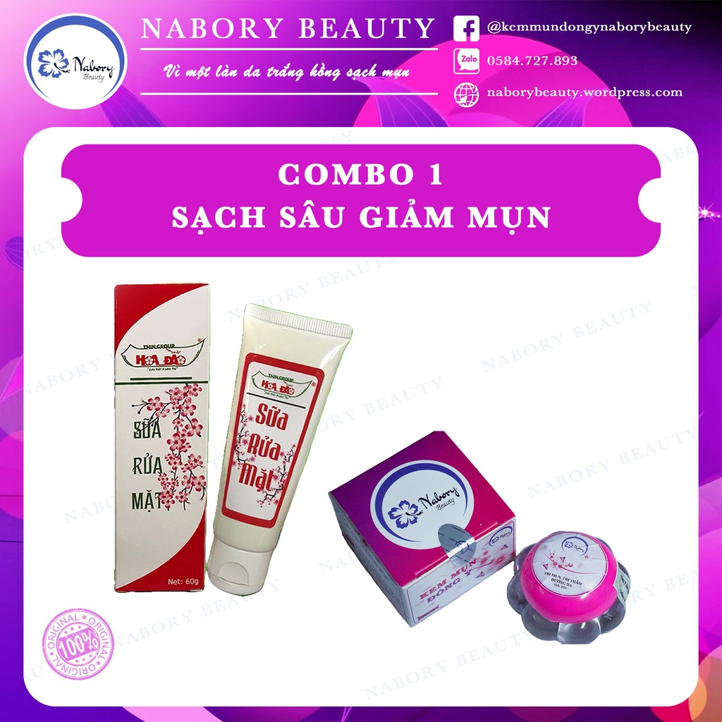 Combo Kem mụn đông y Nabory Beauty và Sữa rửa mặt Hoa Đào [Quà mask]
