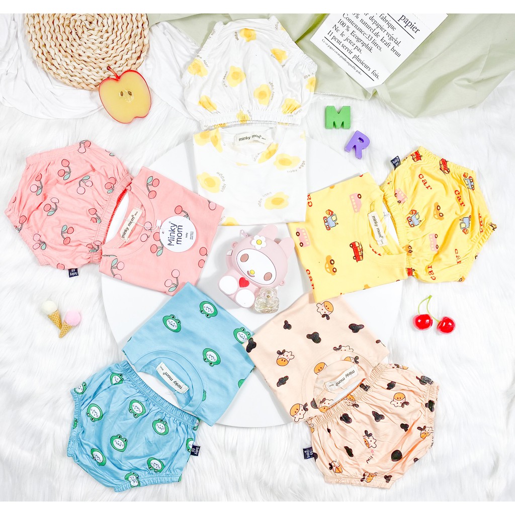 [5-13kg] Bộ cộc thun lạnh minky mom quần chip in hình hoạt hình xinh xắn size nhí