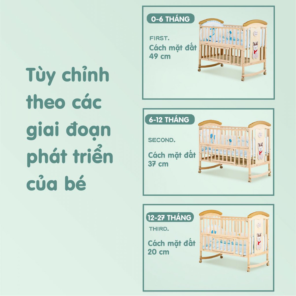 Nôi cũi gỗ cho bé CAYABE Umoo màu gỗ hạ thành hình chú tuần lộc đáng yêu