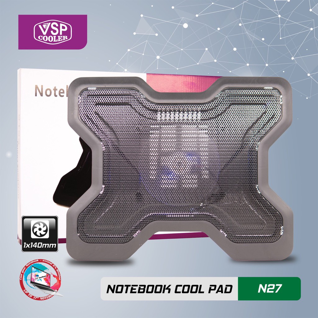 ĐẾ TẢN NHIỆT VSP N27- Fan VSP Cooler N27 (1*Fan 14cm)- Notebook cool pad N27- BẢO HÀNH 3 THÁNG