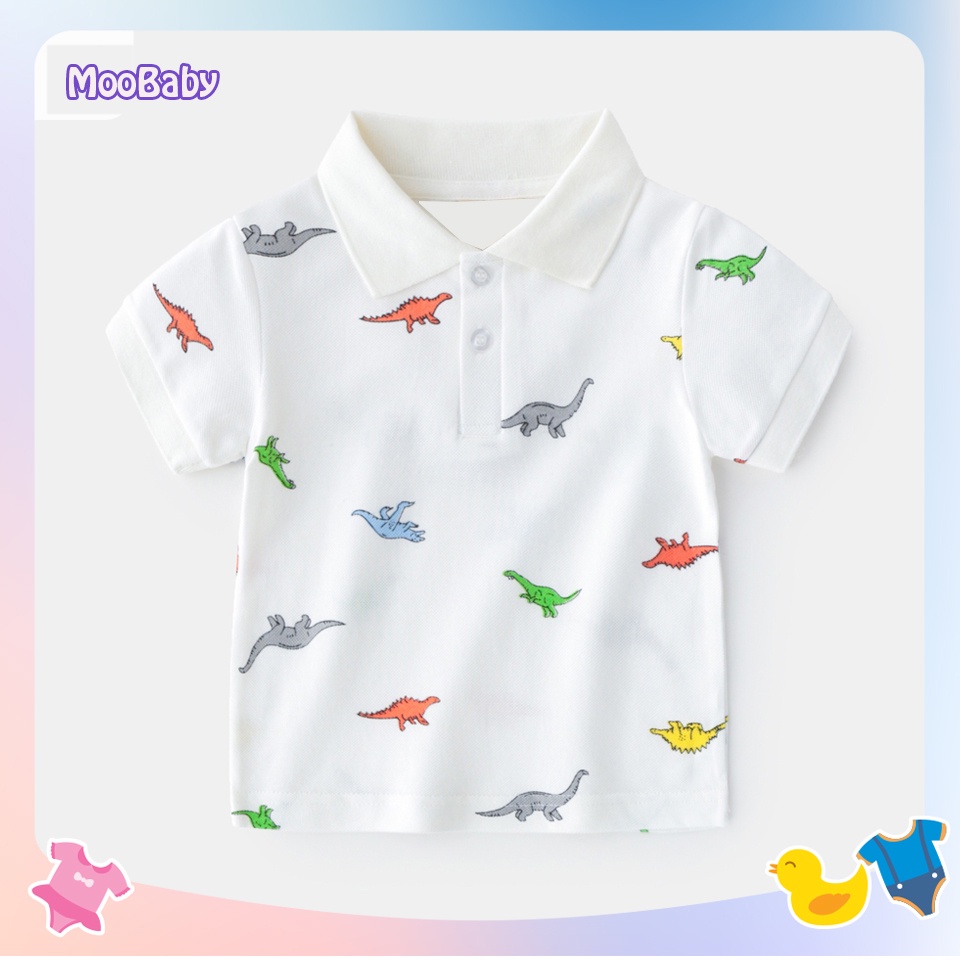 Áo Polo Bé Trai In Hình Khủng Long Chất Cotton Cao Cấp Thoáng Mát Áo Thun Cộc Tay Cho Bé Từ 10 - 27kg Moobaby Shop