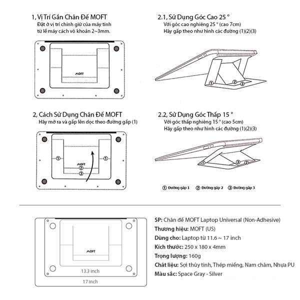 Đế Nâng Laptop Siêu Mỏng Moft Laptop Stand Universal, Dùng Cho Tất Cả Các Dòng Laptop Từ 11 ~ 17 inch, Mỏng Như Vô Hình