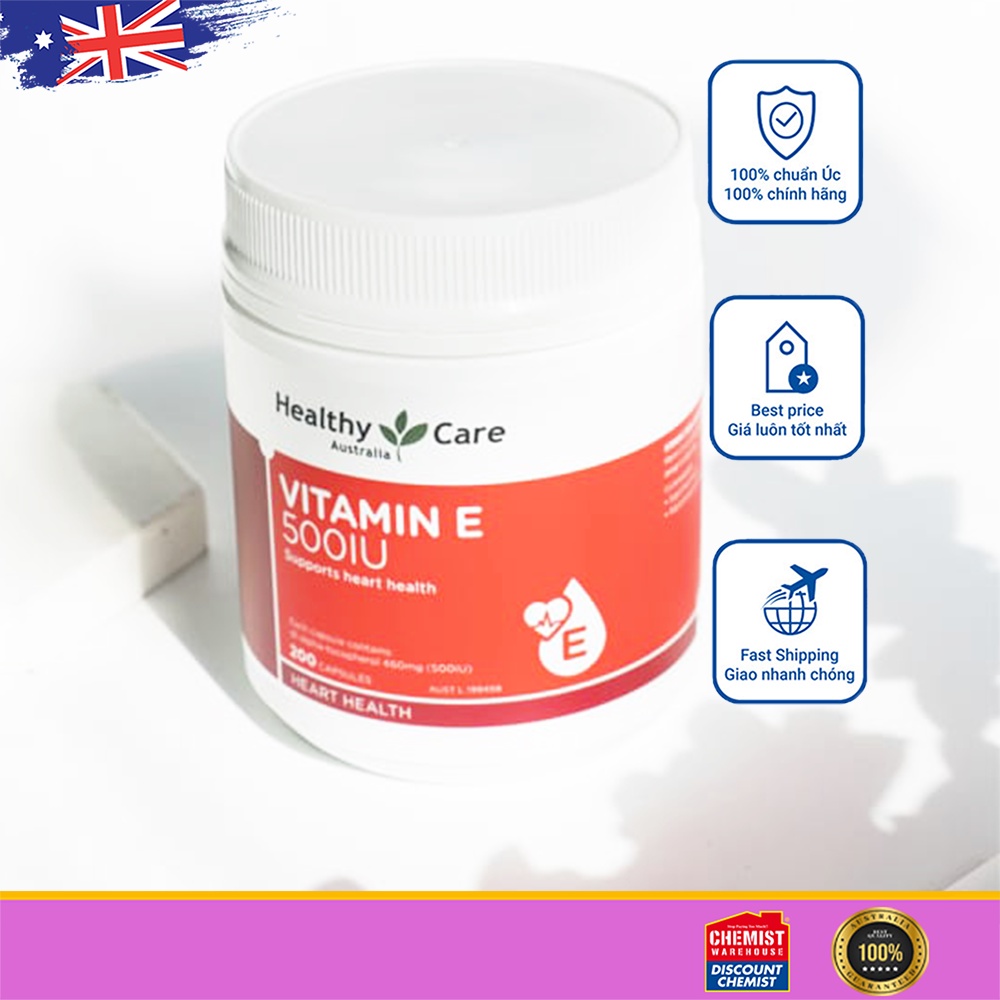 Viên uống bổ sung Vitamin E Healthy Care 500IU 200 viên