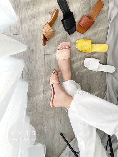 Giày guốc nữ quai ngang giả da đà điểu gót trong 3cm thời trang MYSS - SU107