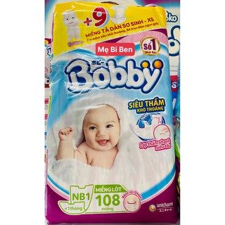 [Tặng kèm 9 miếng XS] Miếng Lót Sơ Sinh Bobby NewBorn 1 108 miếng (mẫu mới nhất)