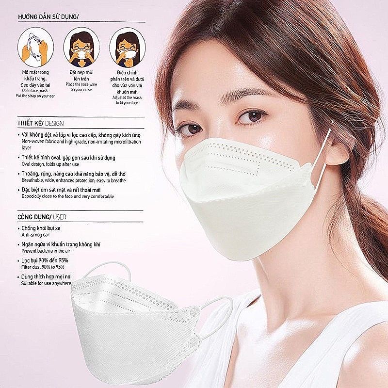 [ Giá tận nhà SX] Thùng 300 chiếc khẩu trang KF94 4 lớp 4D cao cấp kháng khuẩn lọc bụi mịn HQ Mask Misy Home