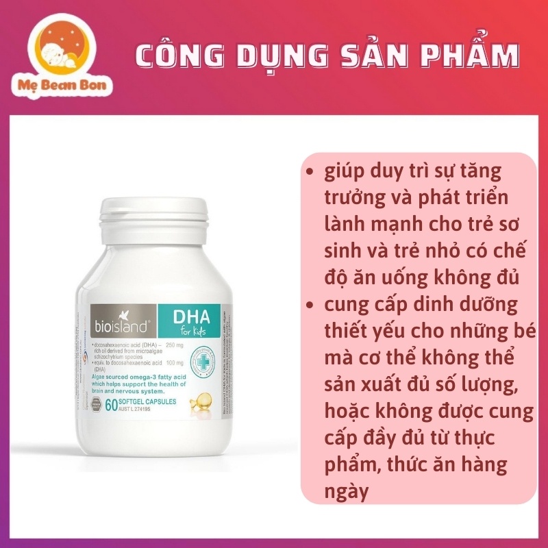 DHA cho bé Bioisland DHA For Kids 60 Viên Úc Cho Bé Từ 7 Tháng Tuổi Trở Lên Giúp Bé Thông Minh Nhanh Nhẹn