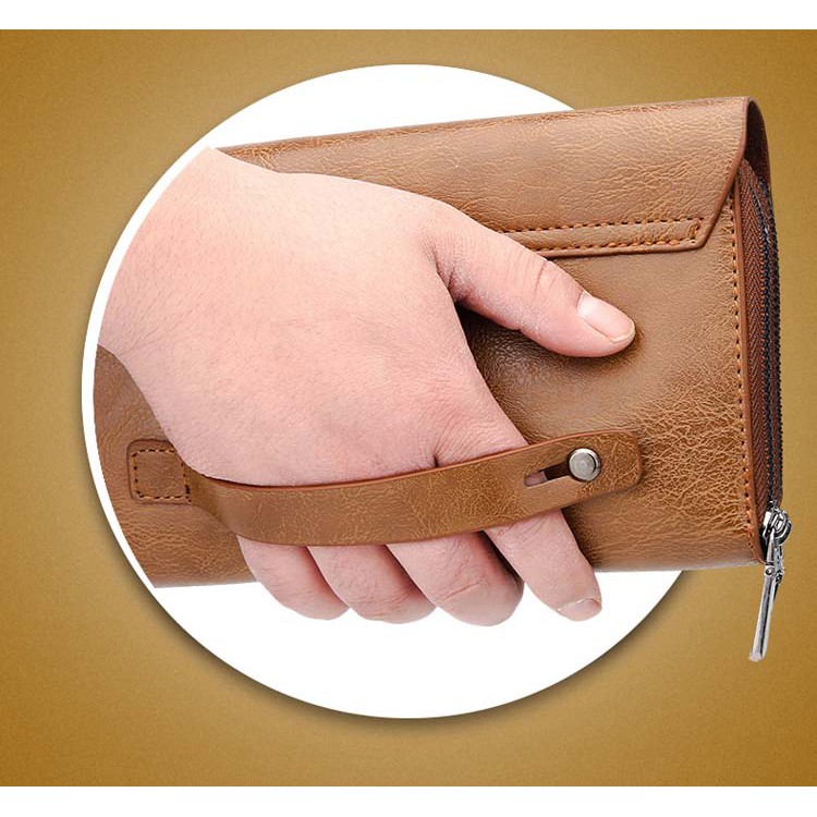 Ví nam nữ da cầm tay cao cấp bản to siêu mỏng Dạng hộp kẹp đôi jeeps DE1 Shalla