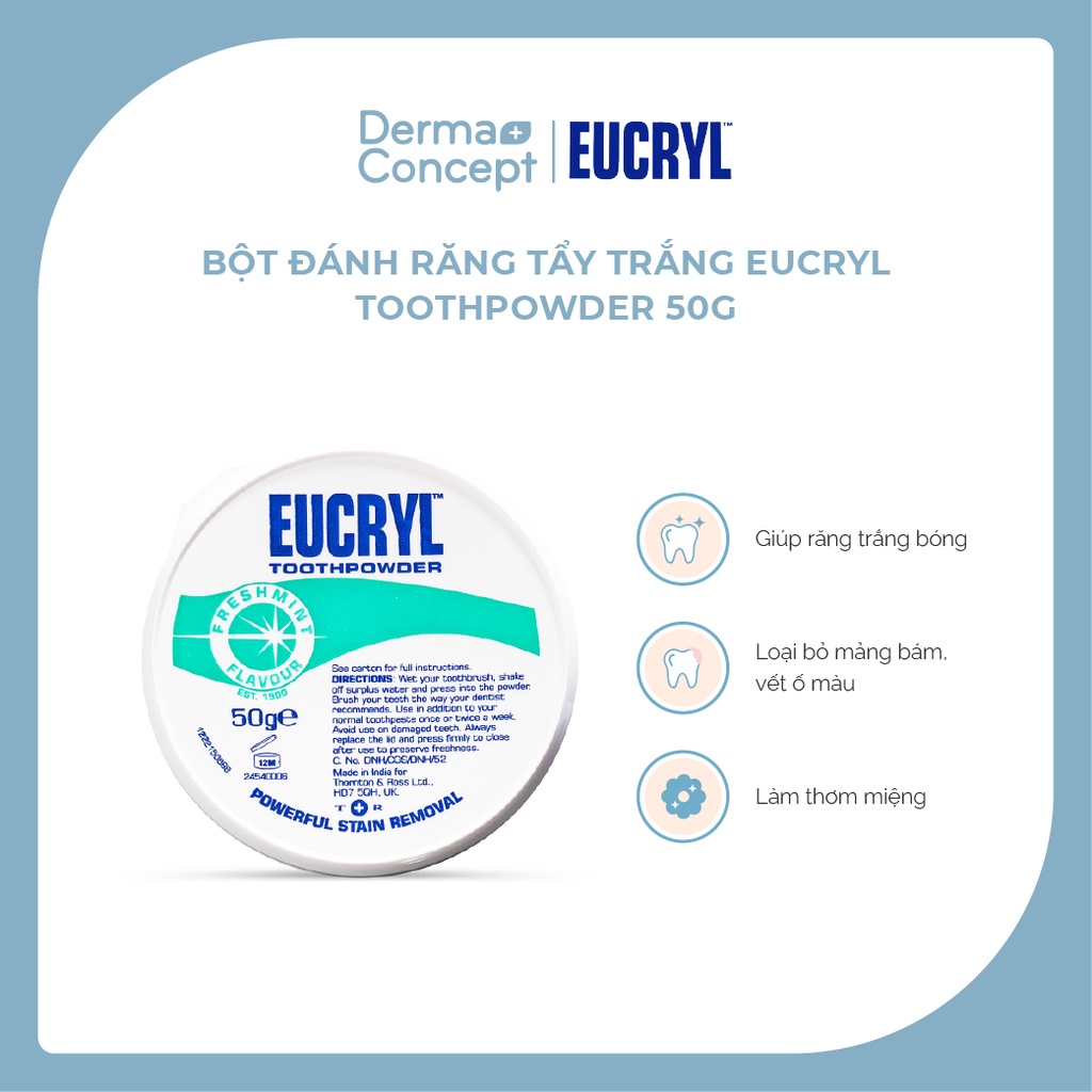 Bột Đánh Răng Eucryl Toothpowder tẩy trắng và làm sạch răng 50g [NHẬP KHẨU CHÍNH HÃNG 100%]