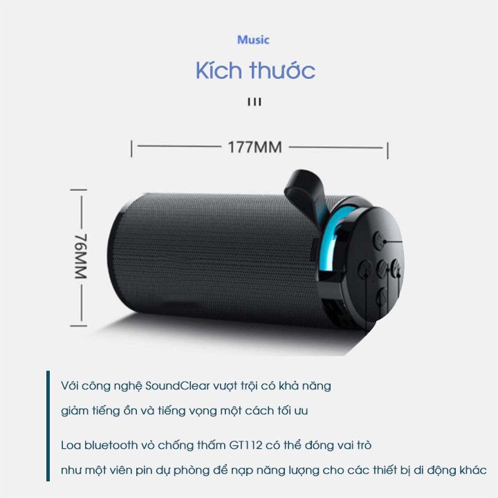 Loa Bluetooth Mini Cầm tay GT-112 ⚡️𝐂𝐀𝐎 𝐂𝐀̂́𝐏 𝐍𝐇𝐀̂́𝐓⚡️Có đèn Led, Nghe nhạc cực hay, Có Khe Cắm Thẻ nhớ