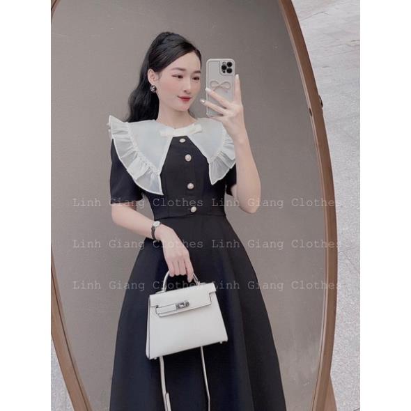 [ 𝐅𝐑𝐄𝐄 𝐒𝐇𝐈𝐏 ] VÁY ĐEN MAXI CỔ BÈO PITER TRẮNG