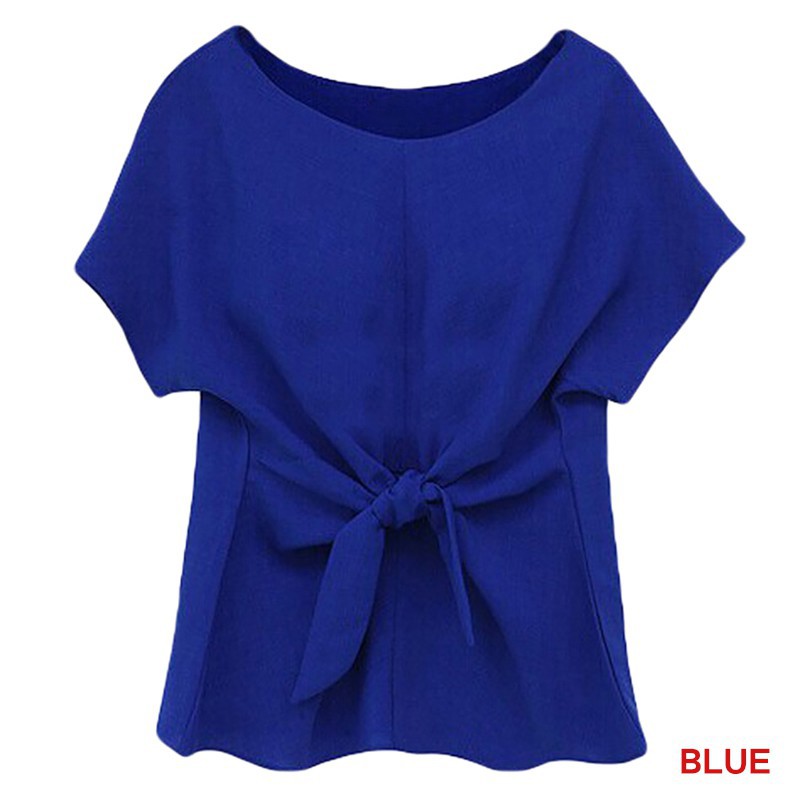 Áo tay ngắn phối nơ buộc vải chiffon giản đơn thời trang dành cho nữ | BigBuy360 - bigbuy360.vn