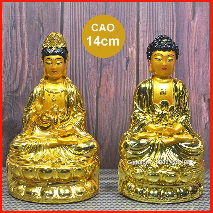 Tượng Phật Tổ - Quan Âm Bồ Tát Mạ Vàng Sơn Thủ Công Cao 14cm - 6453