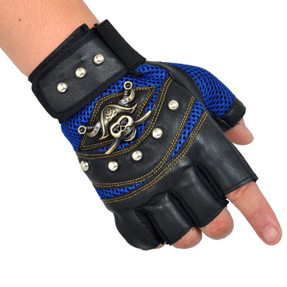 Găng tay da PU thiết kế không ngón họa tiết hình đầu lâu cá tính