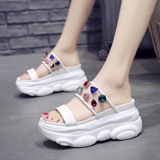 Dép bánh mì hai quai đính đá thời trang 8,5cm 020307