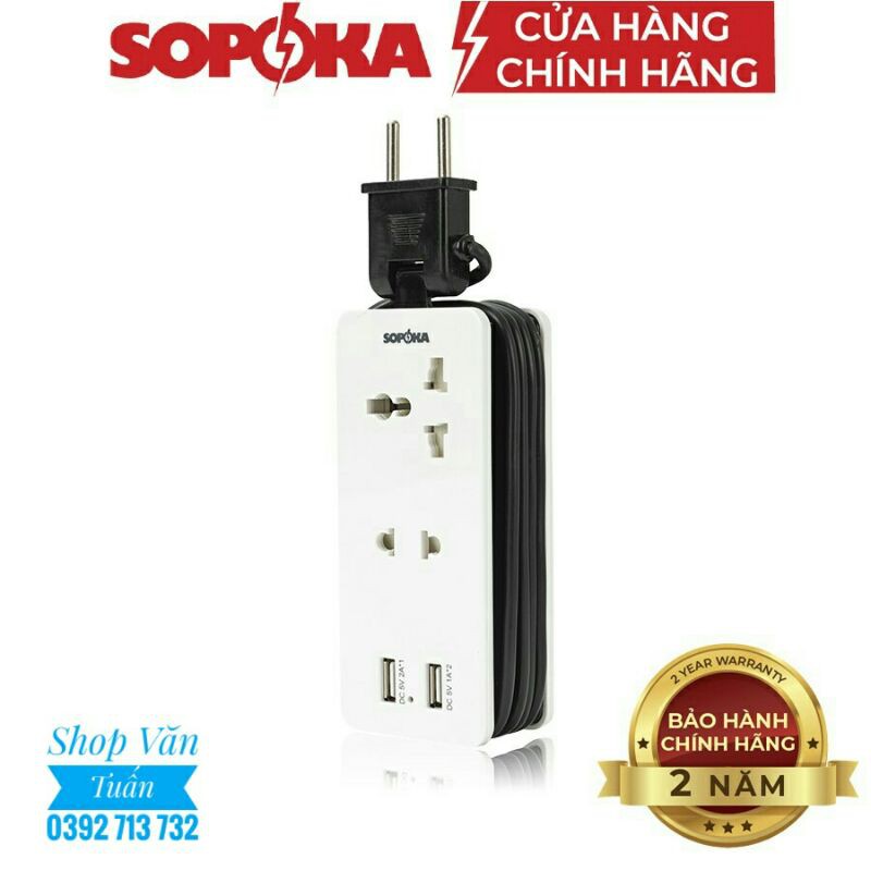 Ổ Cắm Điện Thông Minh SOPOKA Q2U tích hợp cổng USB tiện lợi 2200W