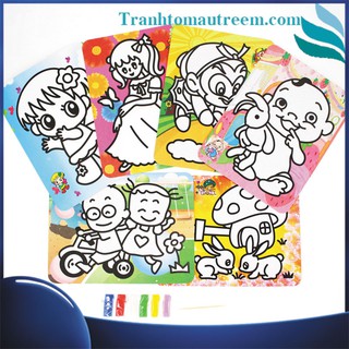 Tranh Cát Cho Bé Loại Đẹp Khổ A5 Có Màu Nền Và Cát
