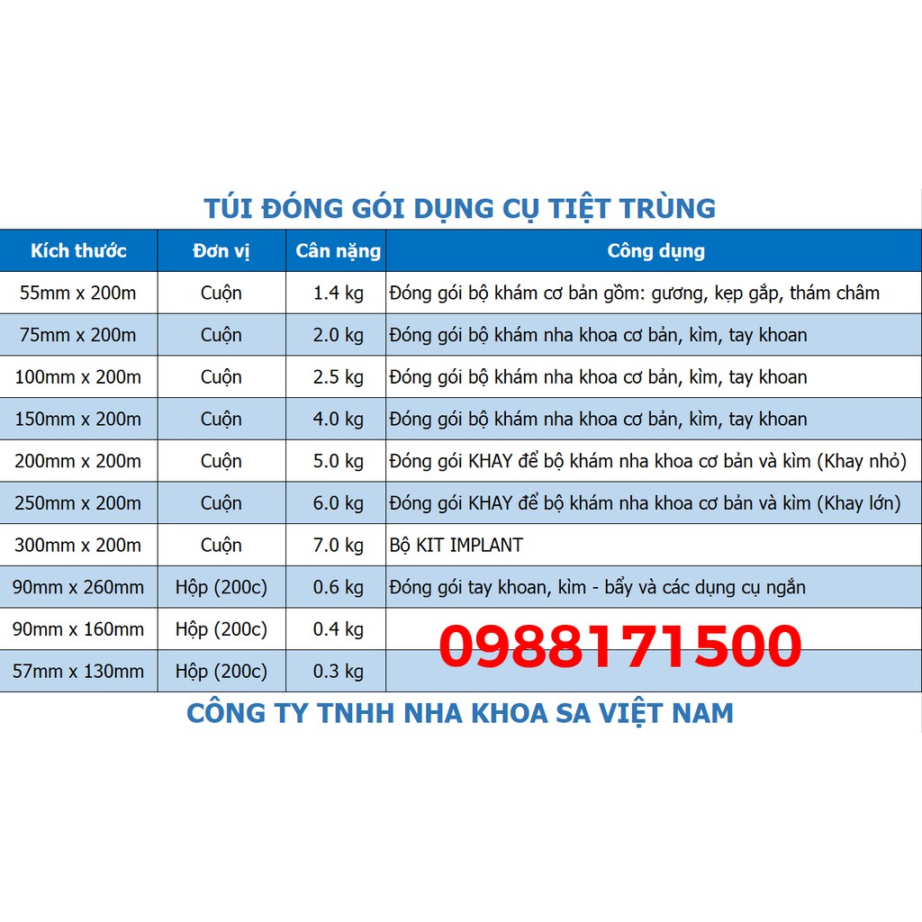 Túi ép tiệt trùng dạng dẹt 7.5cm x 200m - Cuộn túi đóng gói vô trùng dụng cụ y tế, nha khoa kích thước 75x200