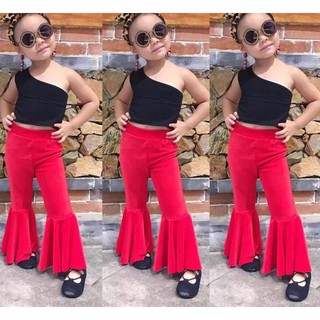 Bộ kiểu quần ống loe áo thun ôm lệch vai thời trang cho bé