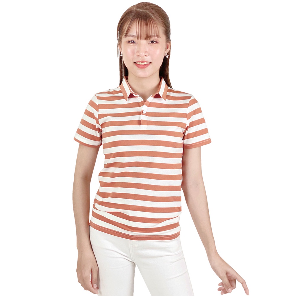 Áo phong nữ Cổ Sơ Mi (Cổ trụ) TOLI, chất cotton 4 chiều mềm mịn, co dãn Sọc ngang 2cm màu xanh thời trang