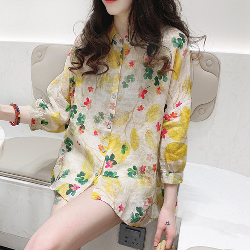 Áo Sơ Mi Tay Dài Cánh Dơi In Họa Tiết Hoa Phong Cách Hàn Quốc Thời Trang Cho Nữ